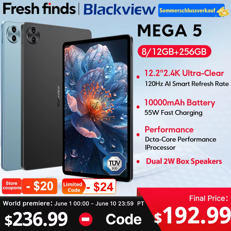 TABLETA BLACKVIEW MEGA 5 AI — PANTALLA 2.4K y BATERÍA GIGANTE