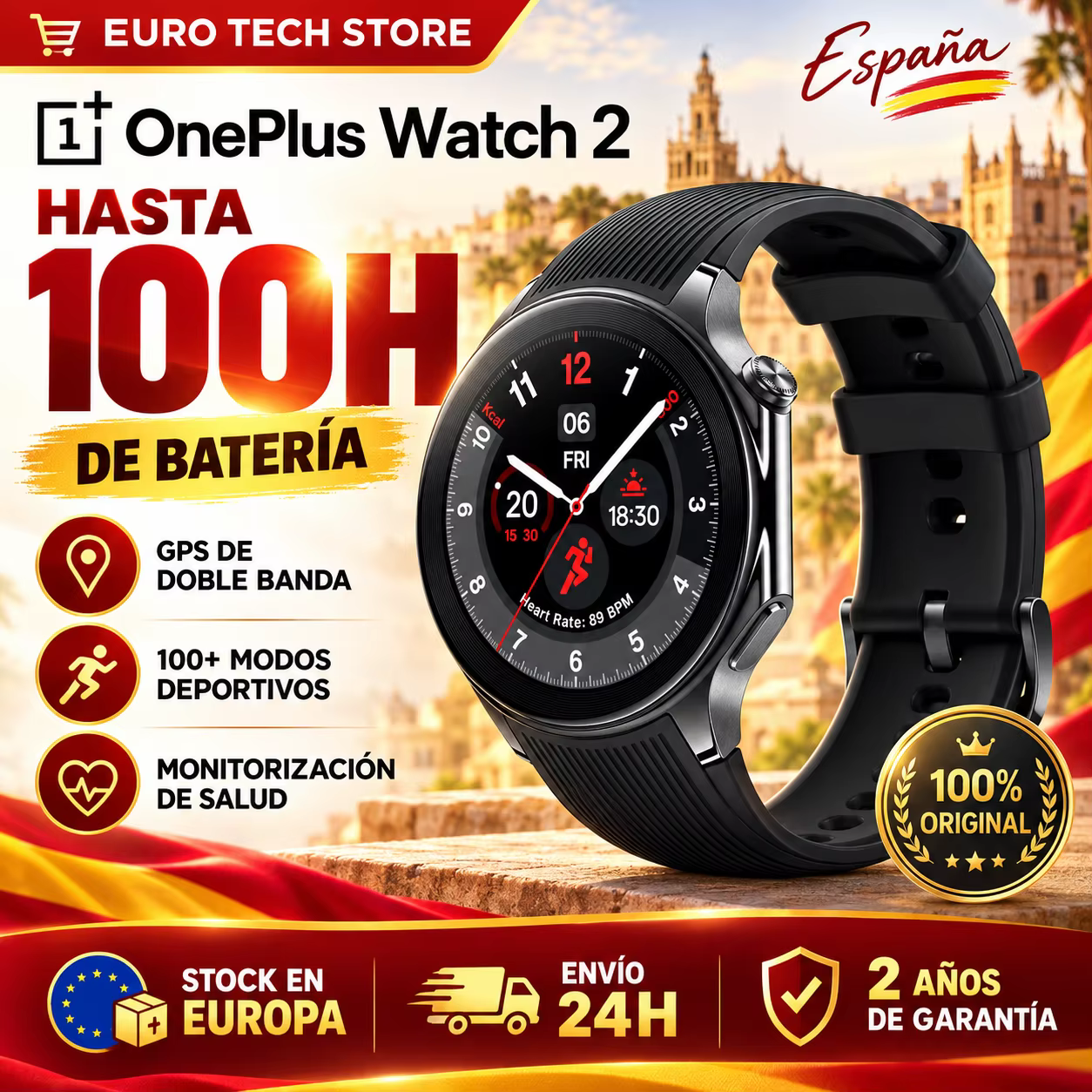 Reloj OnePlus 2 Negro Acero con 100 Horas de BATERÍA