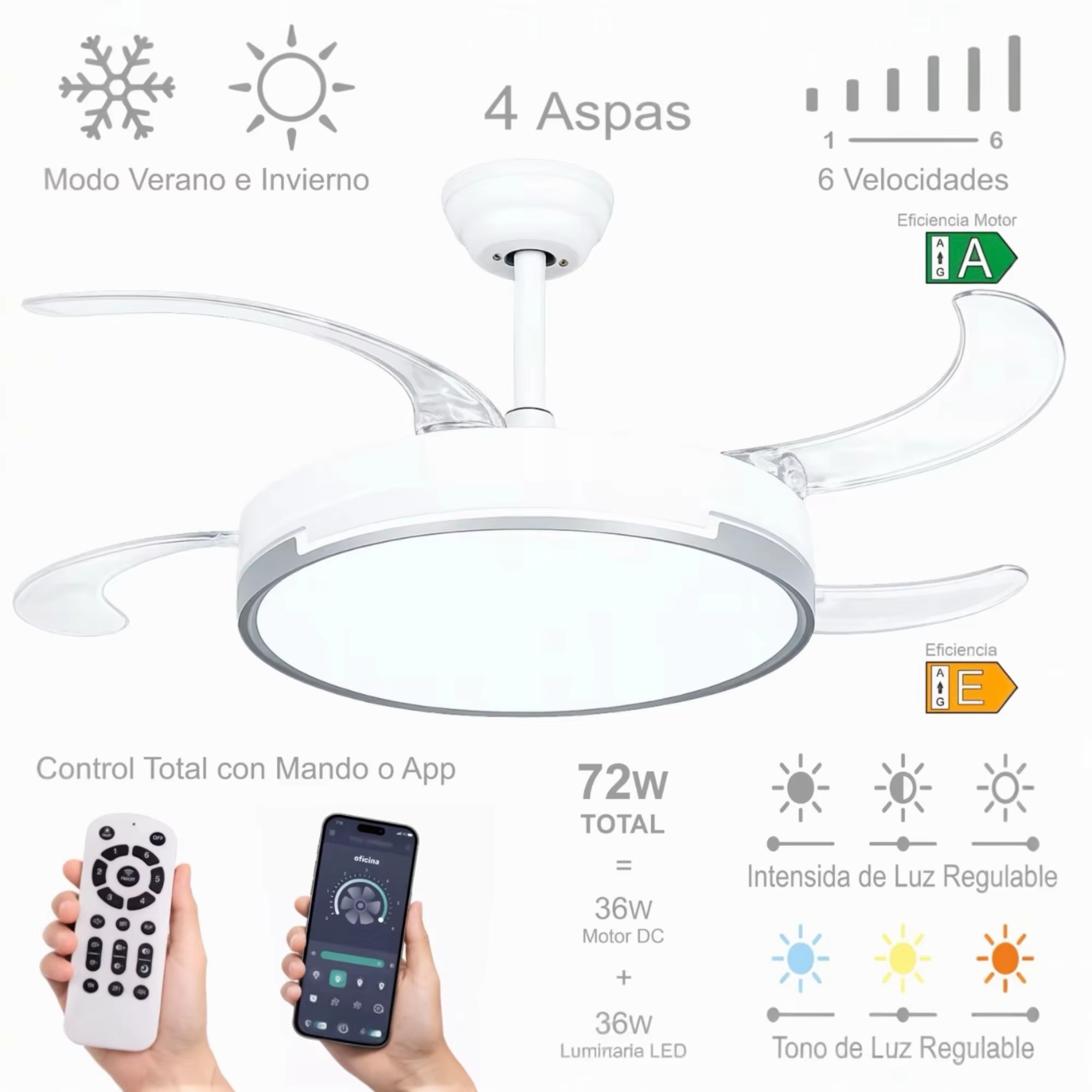Ventilador LED SILENCIOSO eficiente con iluminación integrada