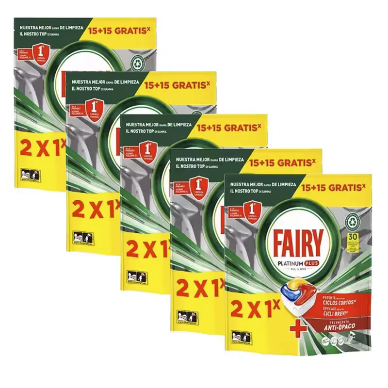 FAIRY Platinum Plus — 150 pastillas, limpieza profunda y brillo