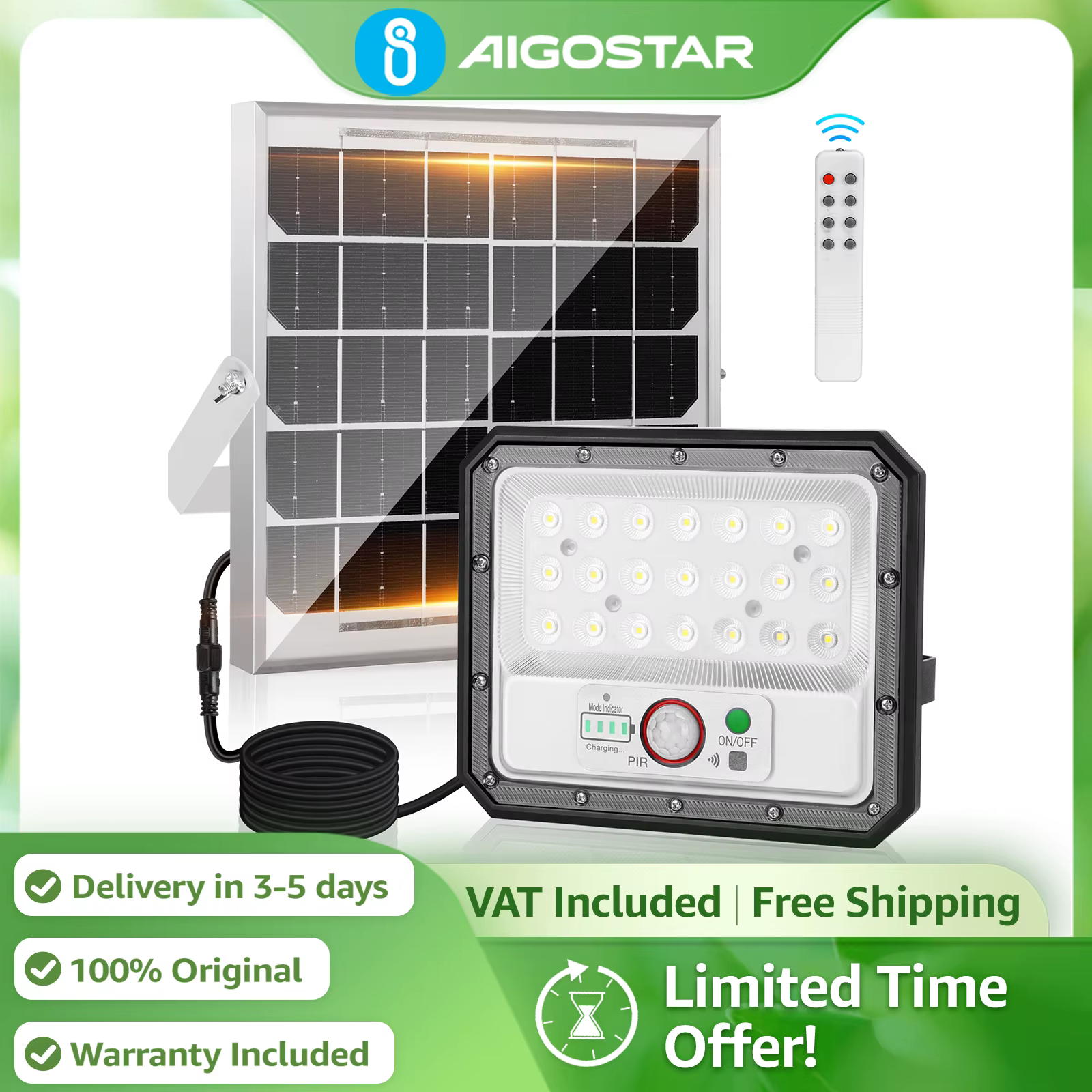 Foco Solar Aigostar con SENSOR DE MOVIMIENTO y mando
