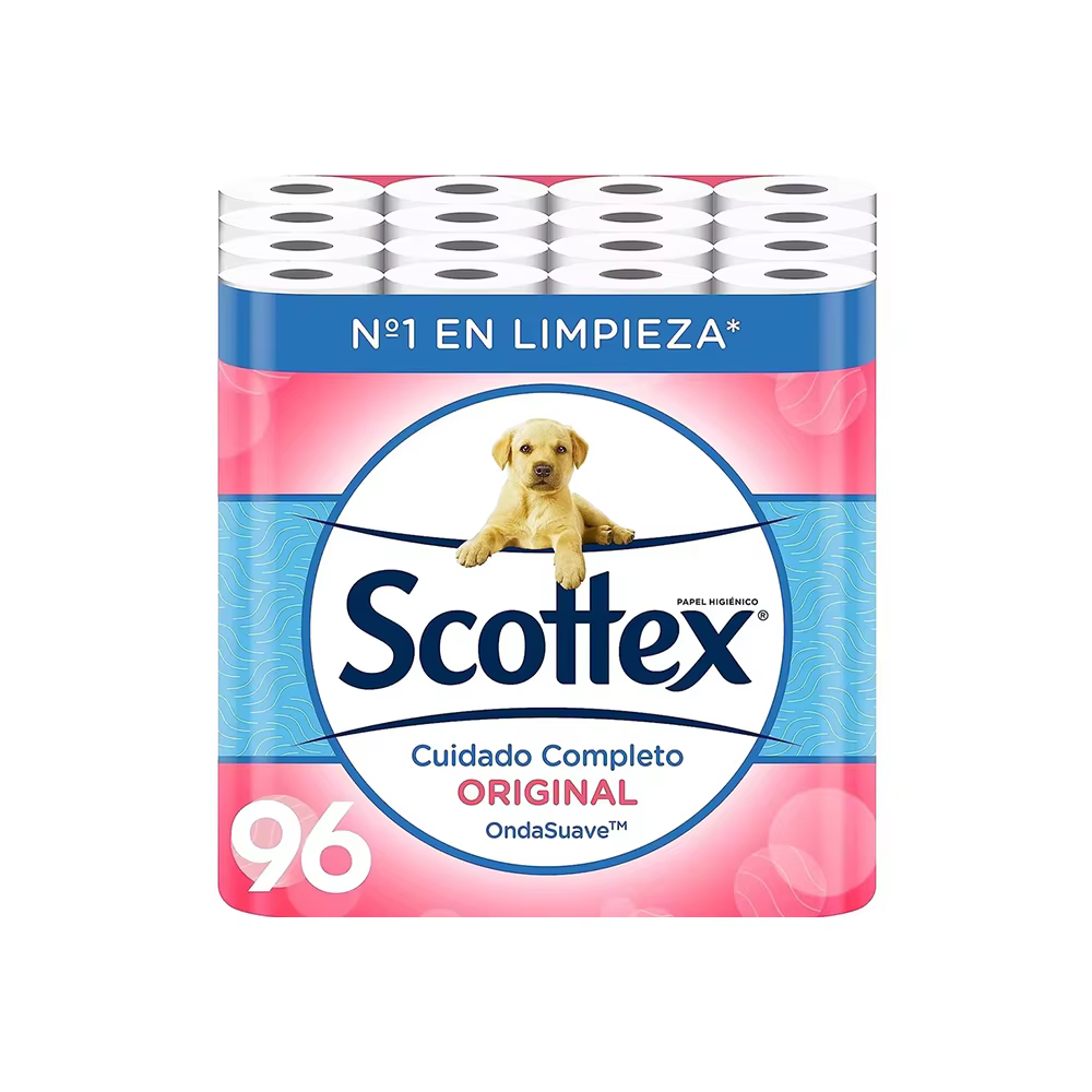 PACK AHORRO de Papel Higiénico SCOTTEX — 96 rollos, suave y resistente