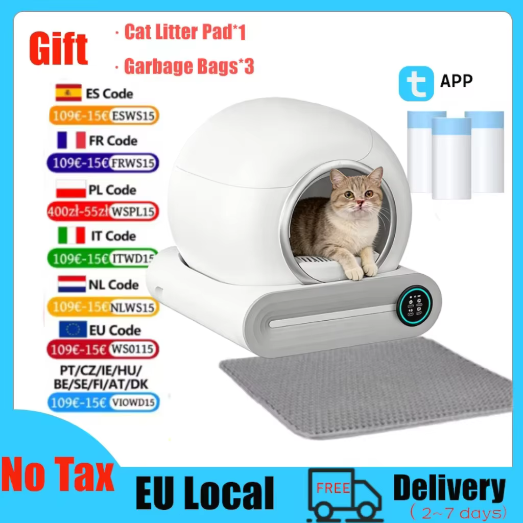 Arenero GATO autolimpiante 65L cerrado — LIMPIEZA automática
