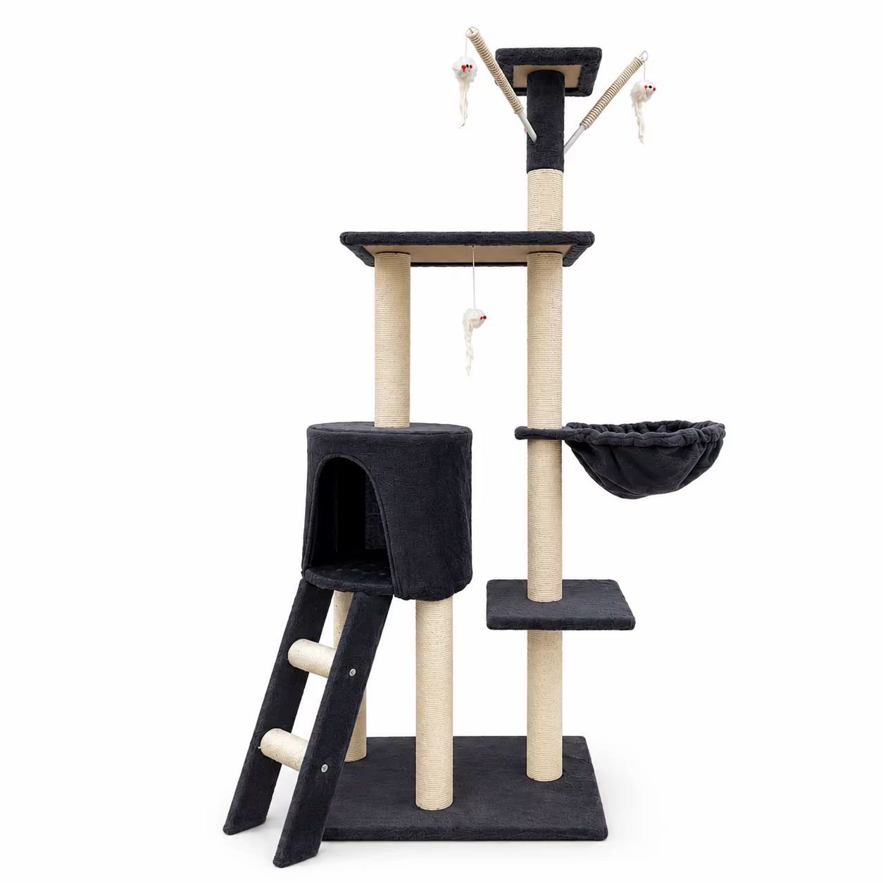 TORRE Rascador multifunción para gatos — CASA, hamaca y JUEGOS