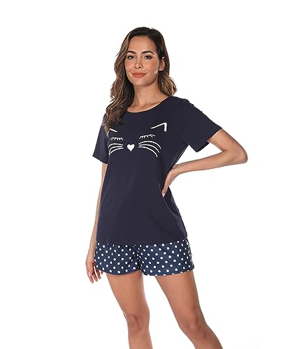 PIJAMA MUJER DE ALGODÓN con estampado de GATOS — GRAN Ahorro