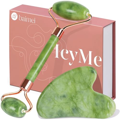 Gua Sha y rodillo de jade BAIMEI para masaje facial