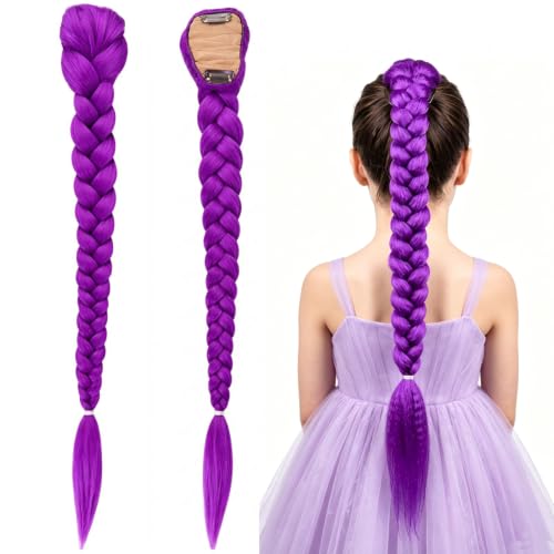 Peluca morada TRENZADA con clips a mitad de precio
