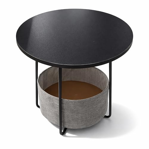 Mesa AUXILIAR redonda con cesta práctica y diseño compacto